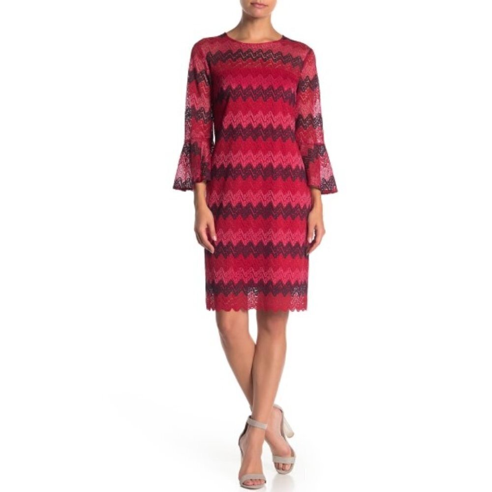 Trina Turk Lovey Knit Bell Sleeve Sheath Dress